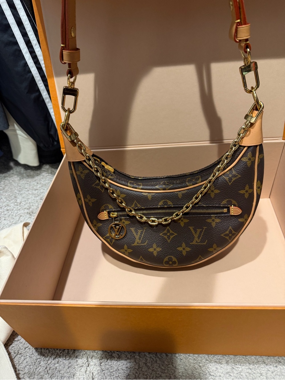 Louis Vuitton Monogram Crescent Shoulder Bag with Gold Chain